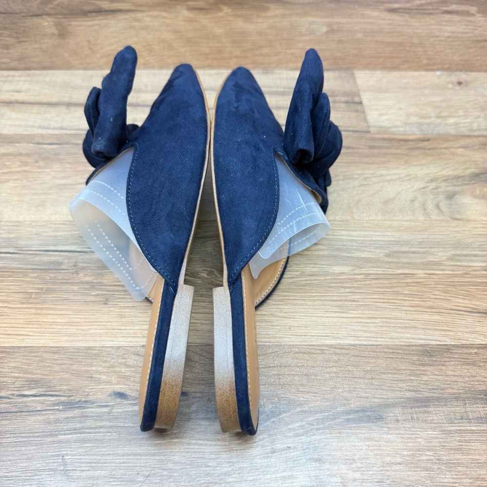 J. Crew size 7 Navy Blue Suede Bow Mules - Picture 5 of 9